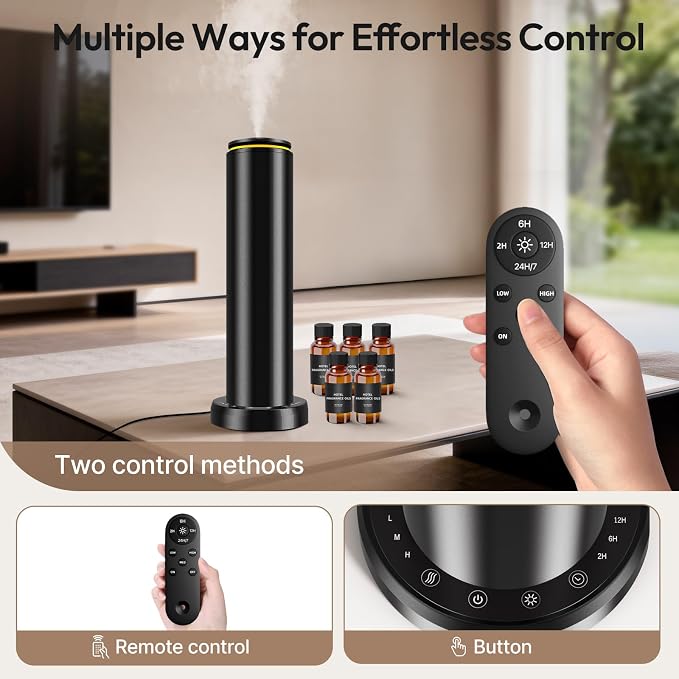 Waterless Scent Diffuser Starter Kit - 2000 Sq Ft Coverage,Hotel Collection Diffuser with Remote/LED Light,Suitable for Home