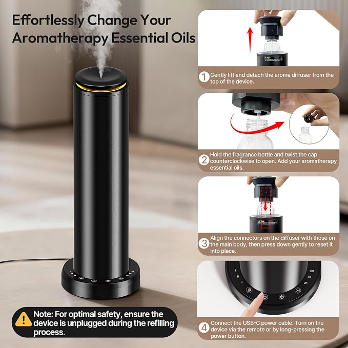 Waterless Scent Diffuser Starter Kit - 2000 Sq Ft Coverage,Hotel Collection Diffuser with Remote/LED Light,Suitable for Home