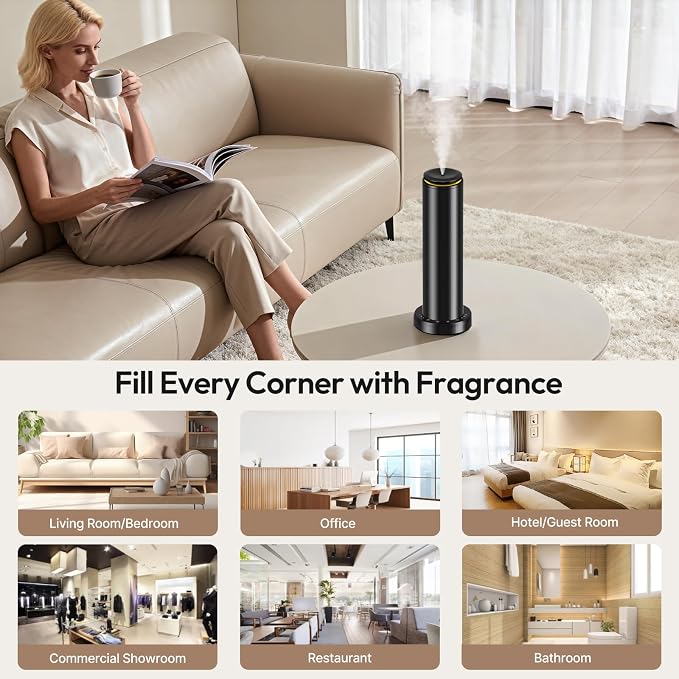 Waterless Scent Diffuser Starter Kit - 2000 Sq Ft Coverage,Hotel Collection Diffuser with Remote/LED Light,Suitable for Home