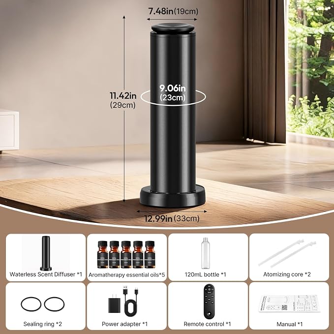 Waterless Scent Diffuser Starter Kit - 2000 Sq Ft Coverage,Hotel Collection Diffuser with Remote/LED Light,Suitable for Home