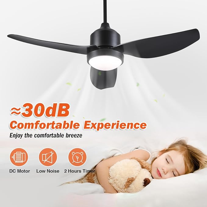 Waterproof Outdoor Ceiling-Fan with Light - 42" Modern Ceiling Fans with 3 Colors LED Light, App & Remote Control, Quiet DC