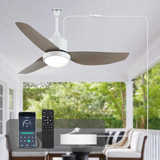 Waterproof Outdoor Ceiling-Fan with Light - 42" Modern Ceiling Fans with 3 Colors LED Light, App & Remote