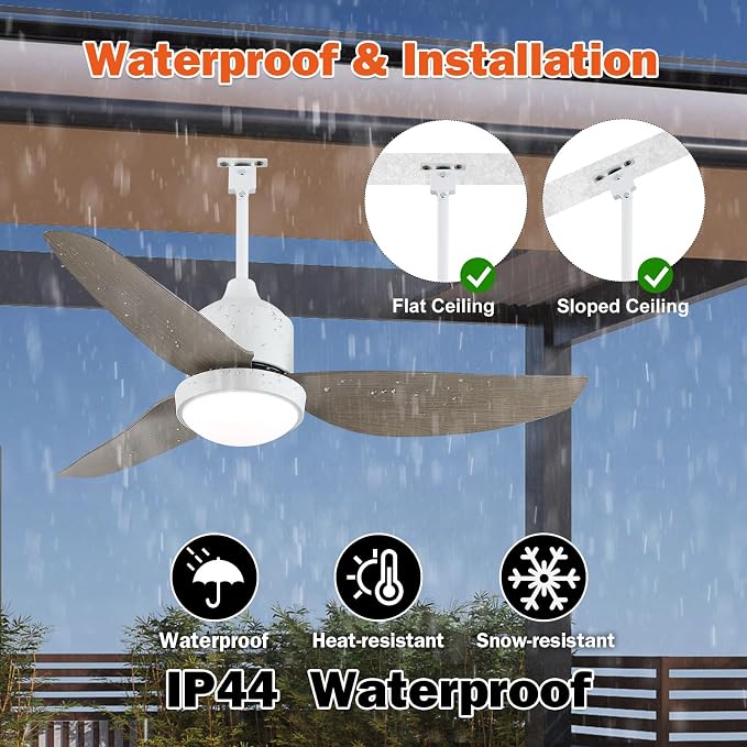 Waterproof Outdoor Ceiling-Fan with Light - 42" Modern Ceiling Fans with 3 Colors LED Light, App & Remote, alternate view 2