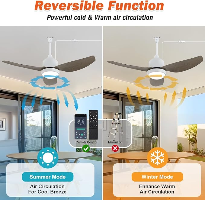 Waterproof Outdoor Ceiling-Fan with Light - 42" Modern Ceiling Fans with 3 Colors LED Light, App & Remote, alternate view 5