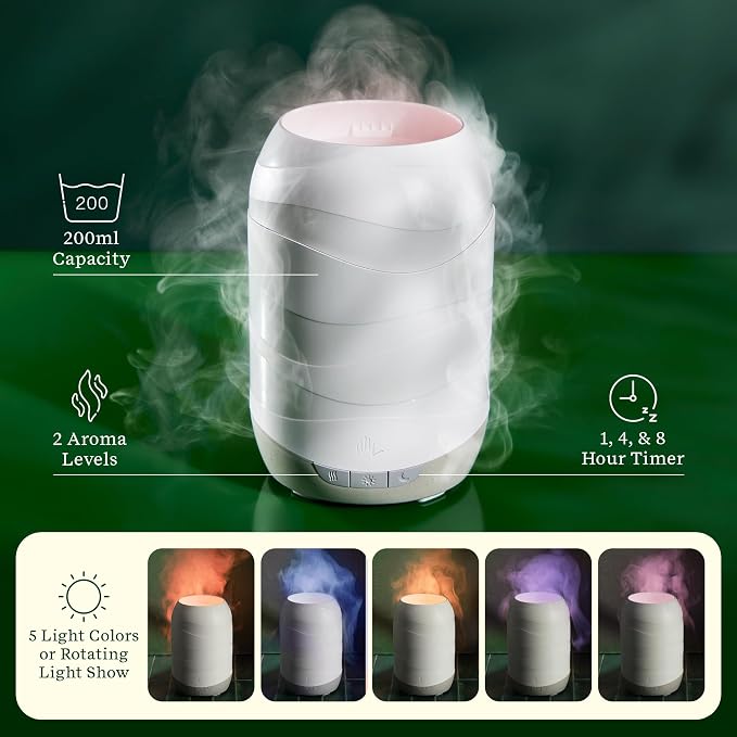 Waves Ultrasonic Essential Oil Diffuser with Essential Oil Blend, 200ml - Aromatherapy Diffuser with Cascading Mist