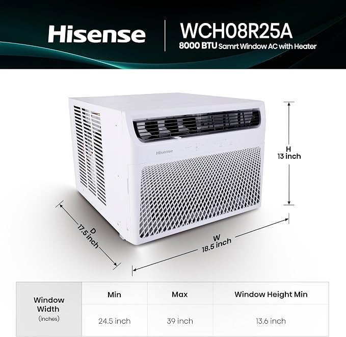 WCH08R25A Window Air Conditioner, White, 8,000 BTU Heat and Cool, 4 modes (Cooling, Heating, Fan, Dehumidifier), Easy