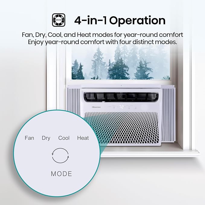 WCH08R25A Window Air Conditioner, White, 8,000 BTU Heat and Cool, 4 modes (Cooling, Heating, Fan, Dehumidifier), Easy