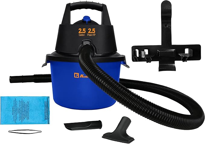 WD-2.5L Portable Wet Dry Vacuum, 2.5-Gallon 2.5 PHP Suction Plus Blower Vacuum Cleaner for Liquids, Dust, Pet Hairs, 10’