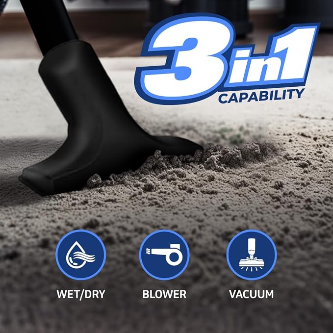 WD-2.5L Portable Wet Dry Vacuum, 2.5-Gallon 2.5 PHP Suction Plus Blower Vacuum Cleaner for Liquids, Dust, Pet Hairs, 10’