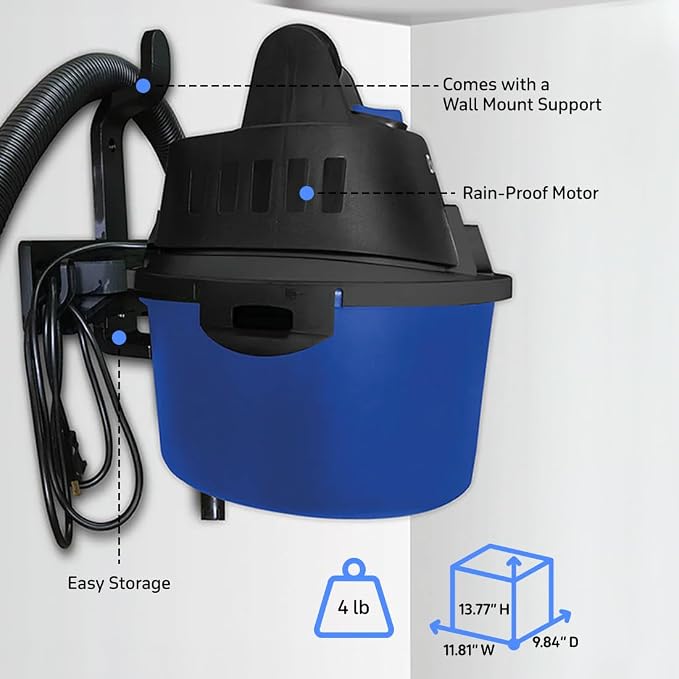 WD-2.5L Portable Wet Dry Vacuum, 2.5-Gallon 2.5 PHP Suction Plus Blower Vacuum Cleaner for Liquids, Dust, Pet Hairs, 10’