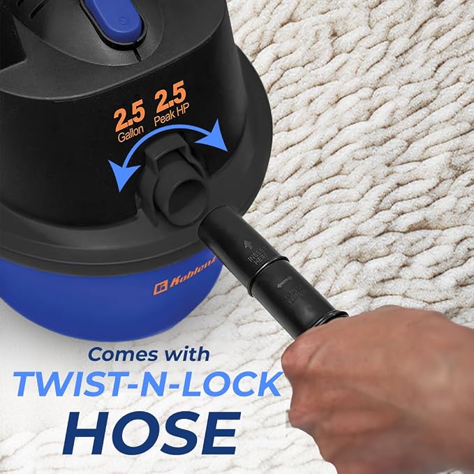 WD-2.5L Portable Wet Dry Vacuum, 2.5-Gallon 2.5 PHP Suction Plus Blower Vacuum Cleaner for Liquids, Dust, Pet Hairs, 10’