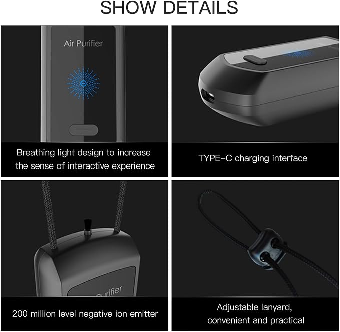 Wearable Negative Ion,Personal Air Purifier Necklace,Portable Mini Air Ionizer for Purifying Around the Body