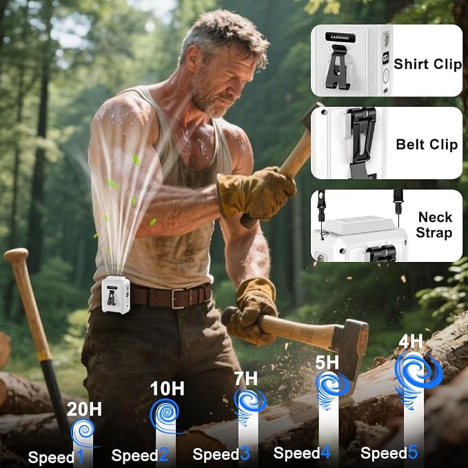 Wearable Waist Clip Fan with Lighting Desktop Stand 16000rpm Runtime upto 20 hours (5000mAh / White), alternate product view