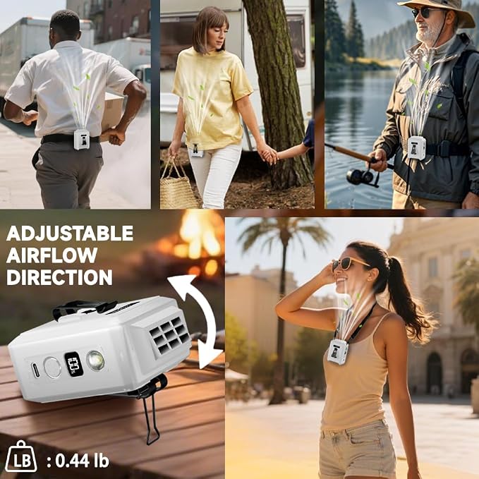 Wearable Waist Clip Fan with Lighting Desktop Stand 16000rpm Runtime upto 20 hours (5000mAh / White), alternate product view