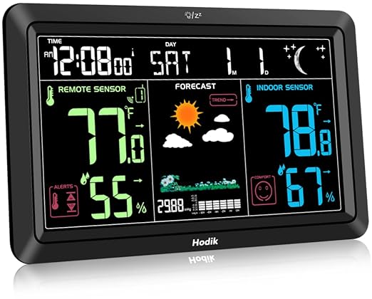 Weather Station Atomic Clock Indoor Outdoor Thermometer Wireless, Barometer Humidity Temperature Monitor Hygrometer with High