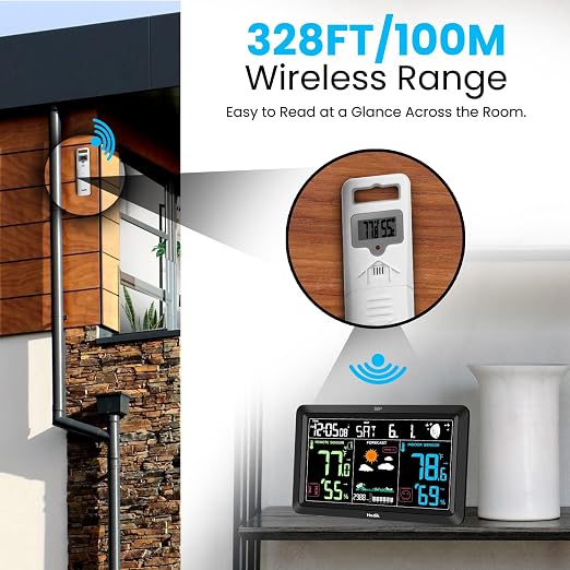 Weather Station Atomic Clock Indoor Outdoor Thermometer Wireless, Barometer Humidity Temperature Monitor Hygrometer with High