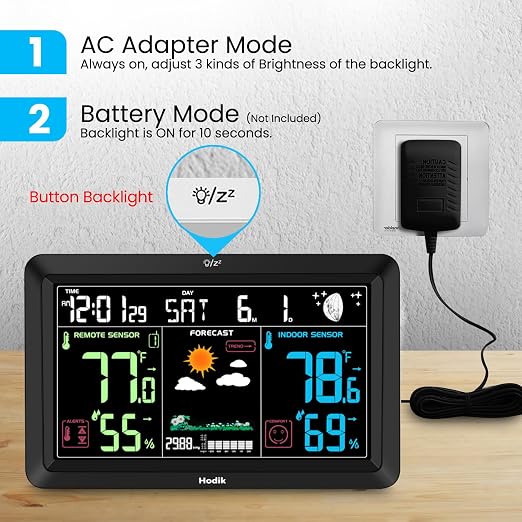 Weather Station Atomic Clock Indoor Outdoor Thermometer Wireless, Barometer Humidity Temperature Monitor Hygrometer with High