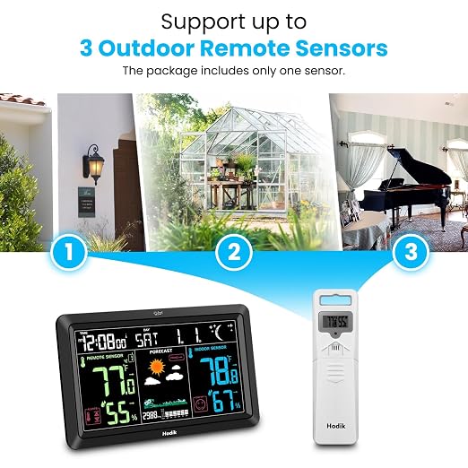 Weather Station Atomic Clock Indoor Outdoor Thermometer Wireless, Barometer Humidity Temperature Monitor Hygrometer with High