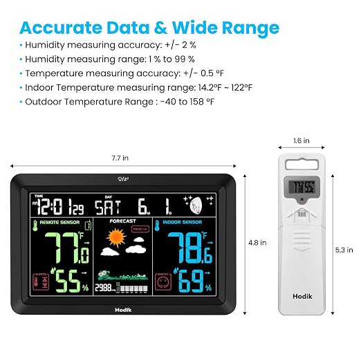 Weather Station Atomic Clock Indoor Outdoor Thermometer Wireless, Barometer Humidity Temperature Monitor Hygrometer with High