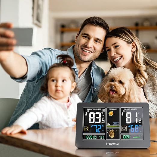 Weather Station Wireless Indoor Outdoor Thermometer, Color Display Digital Weather Thermometer with Atomic Clock, Barometric