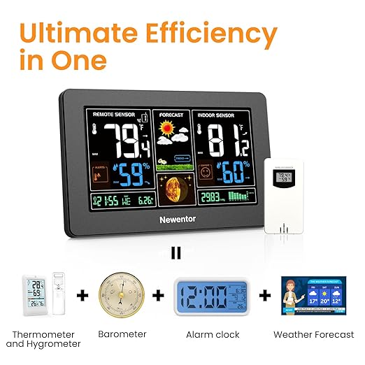 Weather Station Wireless Indoor Outdoor Thermometer, Color Display Digital Weather Thermometer with Atomic Clock, Barometric