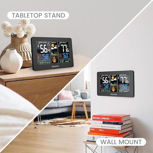 Weather Station Wireless Indoor Outdoor Thermometer, Color Display Digital Weather Thermometer with Atomic Clock, Barometric