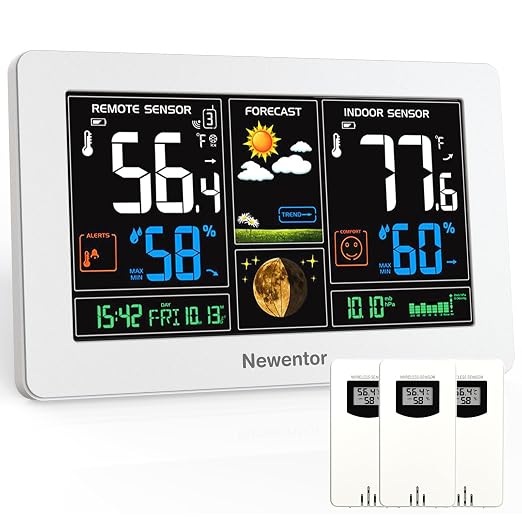 Weather Station Wireless Indoor Outdoor Thermometer, Color Display Digital Weather Thermometer with Atomic Clock, Barometric