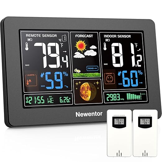 Weather Station Wireless Indoor Outdoor Thermometer, Color Display Digital Weather Thermometer with Atomic Clock, Barometric