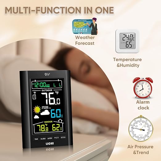 Weather Station Wireless Indoor Outdoor Thermometer, Inside Outside Temperature Humidity Monitor,with 330ft Range Sensor and