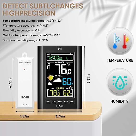 Weather Station Wireless Indoor Outdoor Thermometer, Inside Outside Temperature Humidity Monitor,with 330ft Range Sensor and