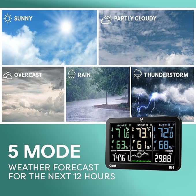 Weather Station Wireless Indoor Outdoor Thermometer Wireless, Color Display Digital Temperature and Humidity Monitor with 3
