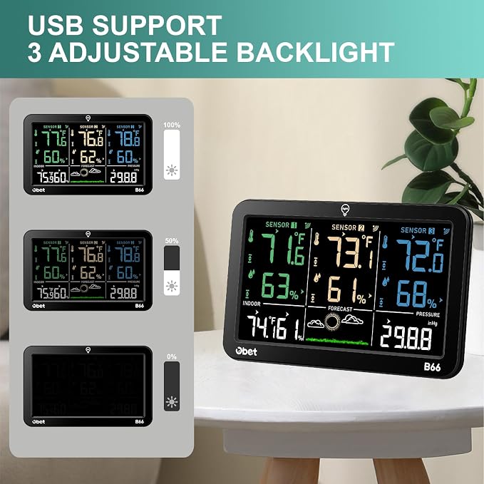 Weather Station Wireless Indoor Outdoor Thermometer Wireless, Color Display Digital Temperature and Humidity Monitor with 3