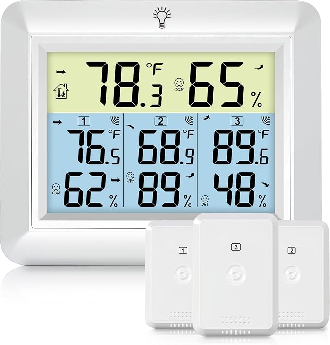 Weather Station Wireless Indoor Outdoor Thermometer with 3 Sensors, Remote Temperature Monitor with Humidity for Home, Baby