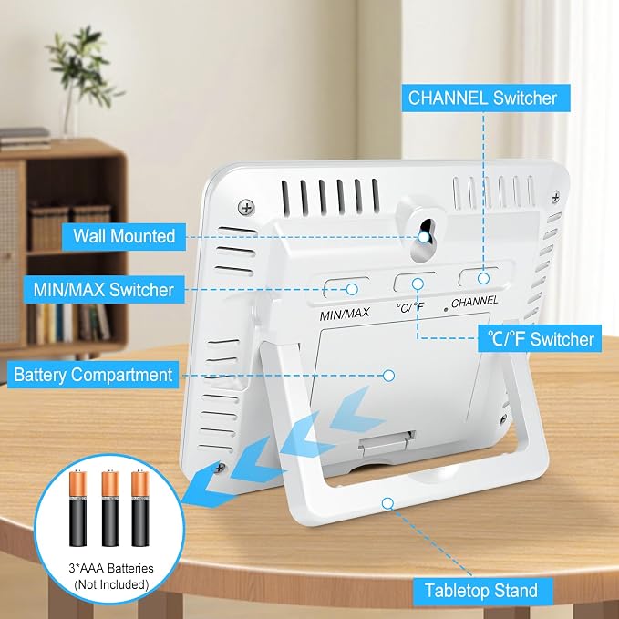 Weather Station Wireless Indoor Outdoor Thermometer with 3 Sensors, Remote Temperature Monitor with Humidity for Home, Baby