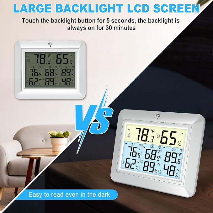 Weather Station Wireless Indoor Outdoor Thermometer with 3 Sensors, Remote Temperature Monitor with Humidity for Home, Baby