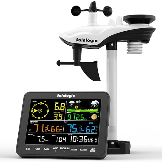 Weather Stations Wireless Indoor Outdoor, Weather Station with Rain Gauge and Wind Speed, Weather Forecast, Temperature, Air
