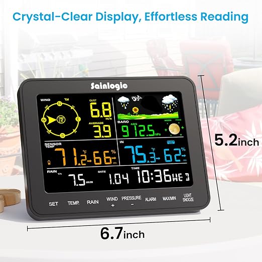 Weather Stations Wireless Indoor Outdoor, Weather Station with Rain Gauge and Wind Speed, Weather Forecast, Temperature, Air