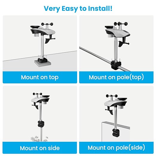 Weather Stations Wireless Indoor Outdoor, Weather Station with Rain Gauge and Wind Speed, Weather Forecast, Temperature, Air