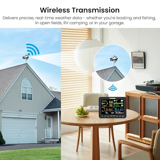 Weather Stations Wireless Indoor Outdoor, Weather Station with Rain Gauge and Wind Speed, Weather Forecast, Temperature, Air