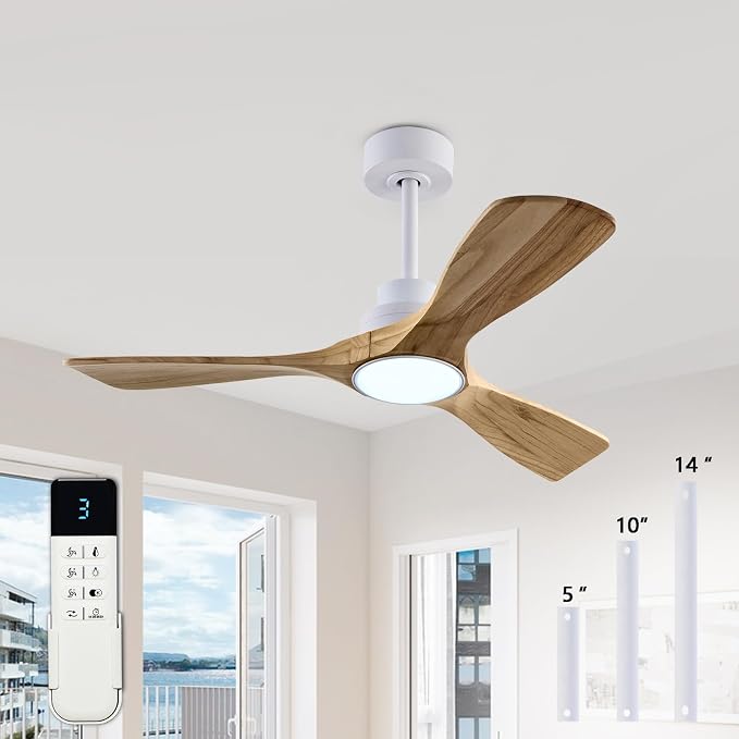 Welcome Ceiling Fan with Lights, 42'' Wood Ceiling Fan with Remote Control, Automatic Memory and Dimmable 3 Color Light /