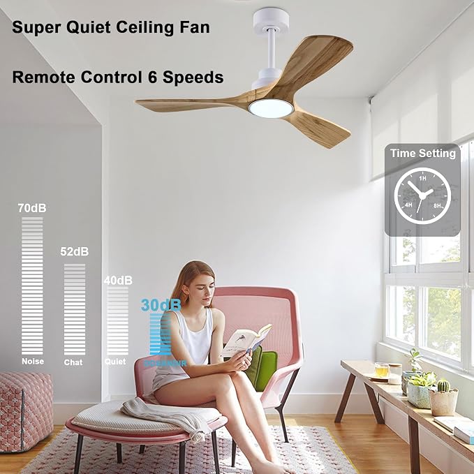 Welcome Ceiling Fan with Lights, 42'' Wood Ceiling Fan with Remote Control, Automatic Memory and Dimmable 3 Color Light /