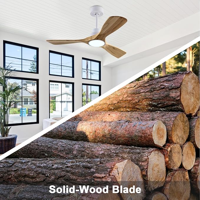 Welcome Ceiling Fan with Lights, 42'' Wood Ceiling Fan with Remote Control, Automatic Memory and Dimmable 3 Color Light /
