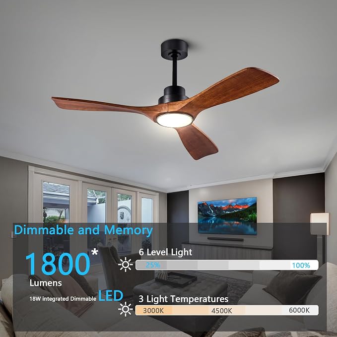 Welcome Ceiling Fans with Lights 42'' Wood Ceiling Fan with Remote Control for Auto-Memory Settings Modern Ceiling Fan for