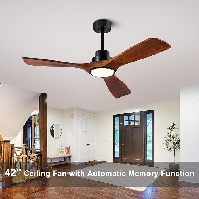 Welcome Ceiling Fans with Lights 42'' Wood Ceiling Fan with Remote Control for Auto-Memory Settings Modern Ceiling Fan for