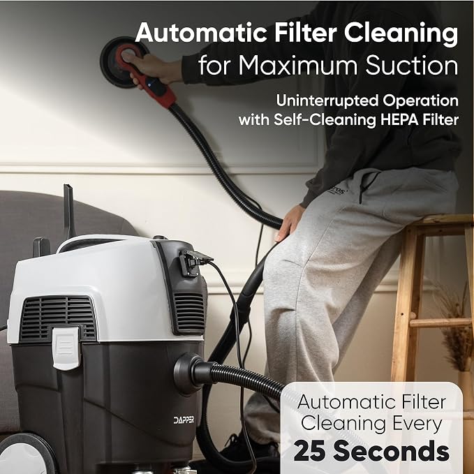 Wet/Dry Dust Extractor/Vacuum with Auto HEPA Filter, 8 Gallon, Tool Auto-Start, 140 CFM, 20 kPa Suction, 2-Year Warranty