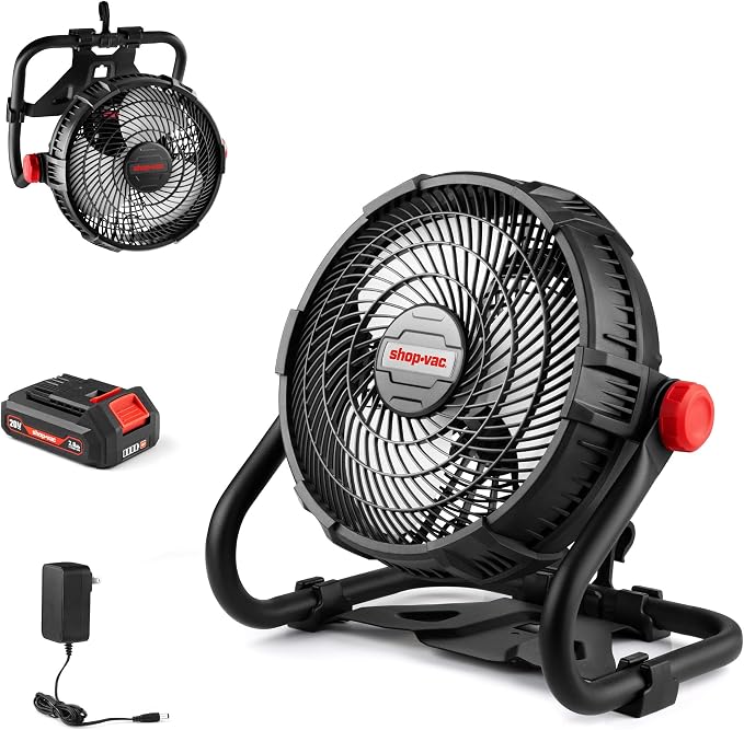 wet/dry vacuum 20V Portable Fan, 12-Inch Battery Powered Rechargeable Camping Fan, Desk Fan for Home, Office, Outdoor
