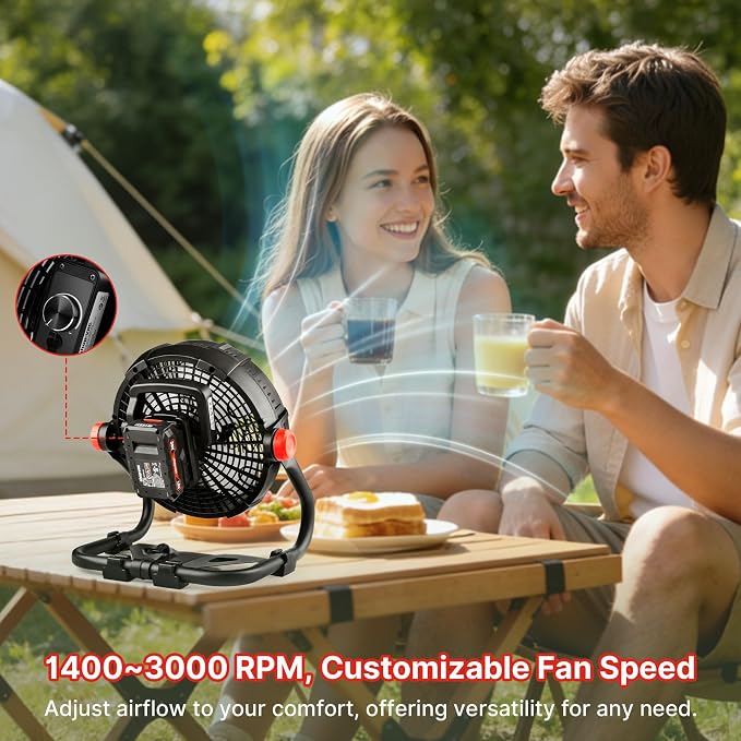 wet/dry vacuum 20V Portable Fan, 12-Inch Battery Powered Rechargeable Camping Fan, Desk Fan for Home, Office, Outdoor