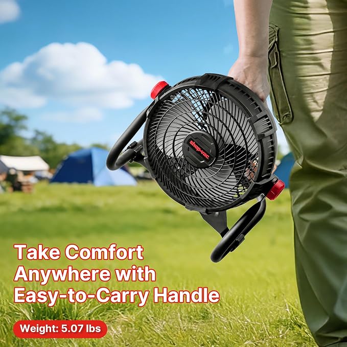 wet/dry vacuum 20V Portable Fan, 12-Inch Battery Powered Rechargeable Camping Fan, Desk Fan for Home, Office, Outdoor