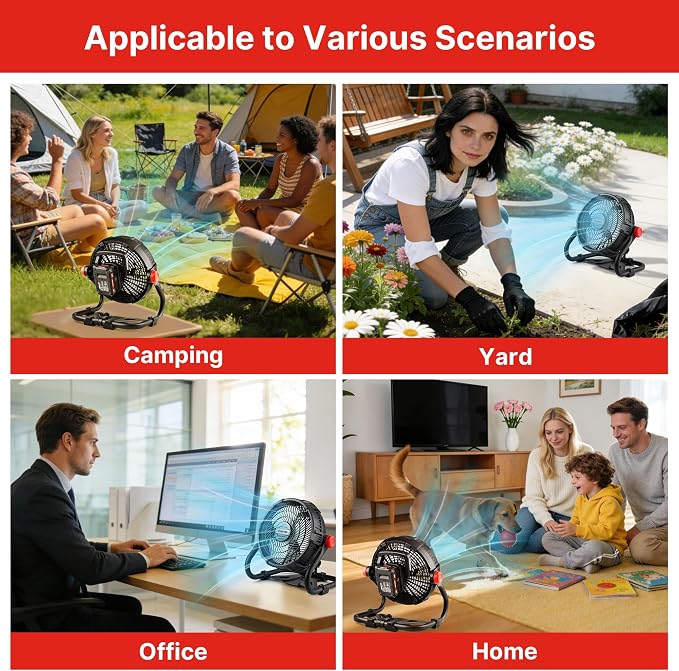 wet/dry vacuum 20V Portable Fan, 12-Inch Battery Powered Rechargeable Camping Fan, Desk Fan for Home, Office, Outdoor