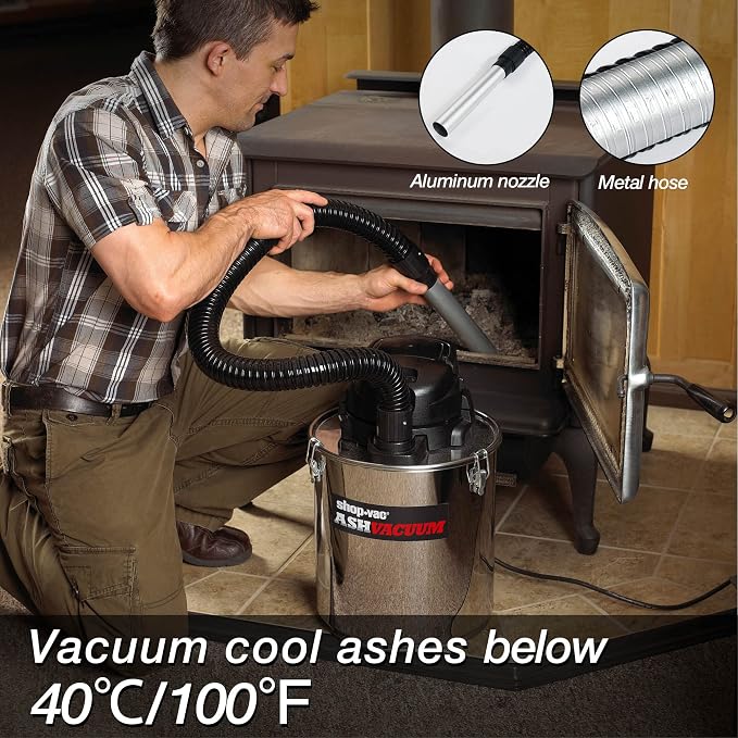 wet/dry vacuum 4 Gallon 2.0 Peak HP Ash Vacuum, 7.0 Amps Ash Vac Cleaner with HEPA Filter, Hose and Accessories for